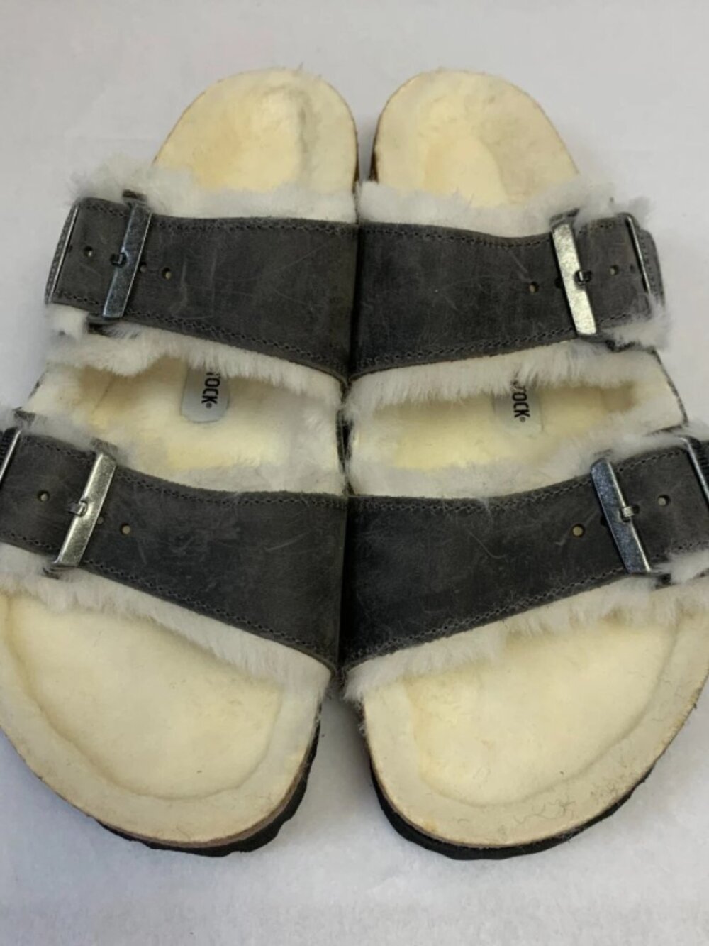 Birkenstock Arizona Shearling Iron Oiled Leather Narrow Width Sandals